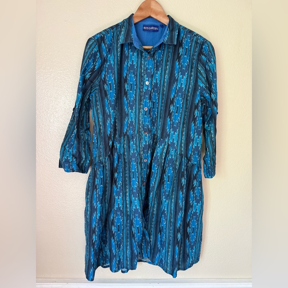 Ro's Garden Blue Button Front Dress